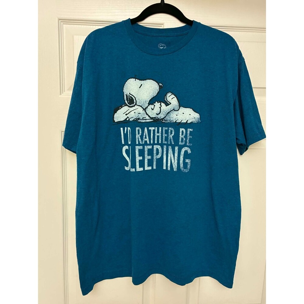 Peanuts Snoopy‎ T-Shirt XL I'd Rather Be Sleeping Blue Graphic Tee Shirt
